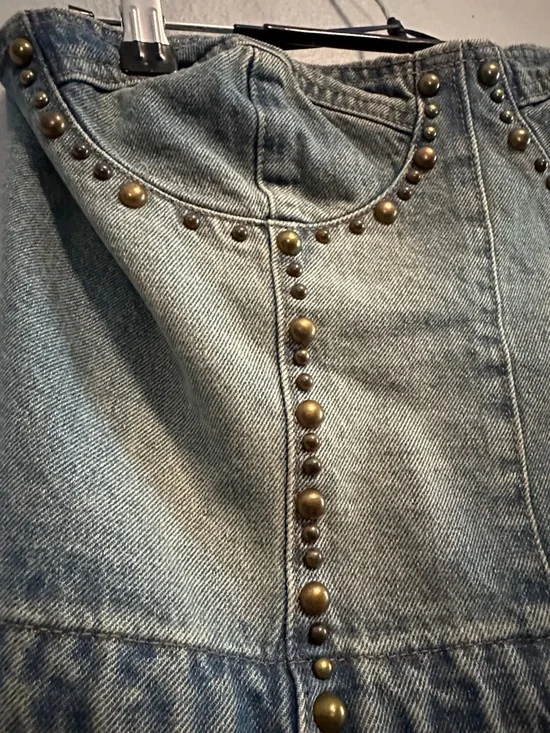 NWT Edikted Studded Washed Denim Lace-Up Corset - Picture 4 of 6